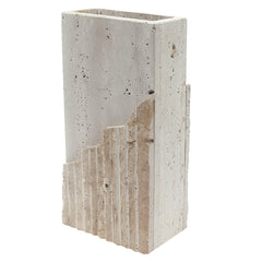 VASE SQUARE WITH ARCH 12X6X3.STONE.BEIGE..