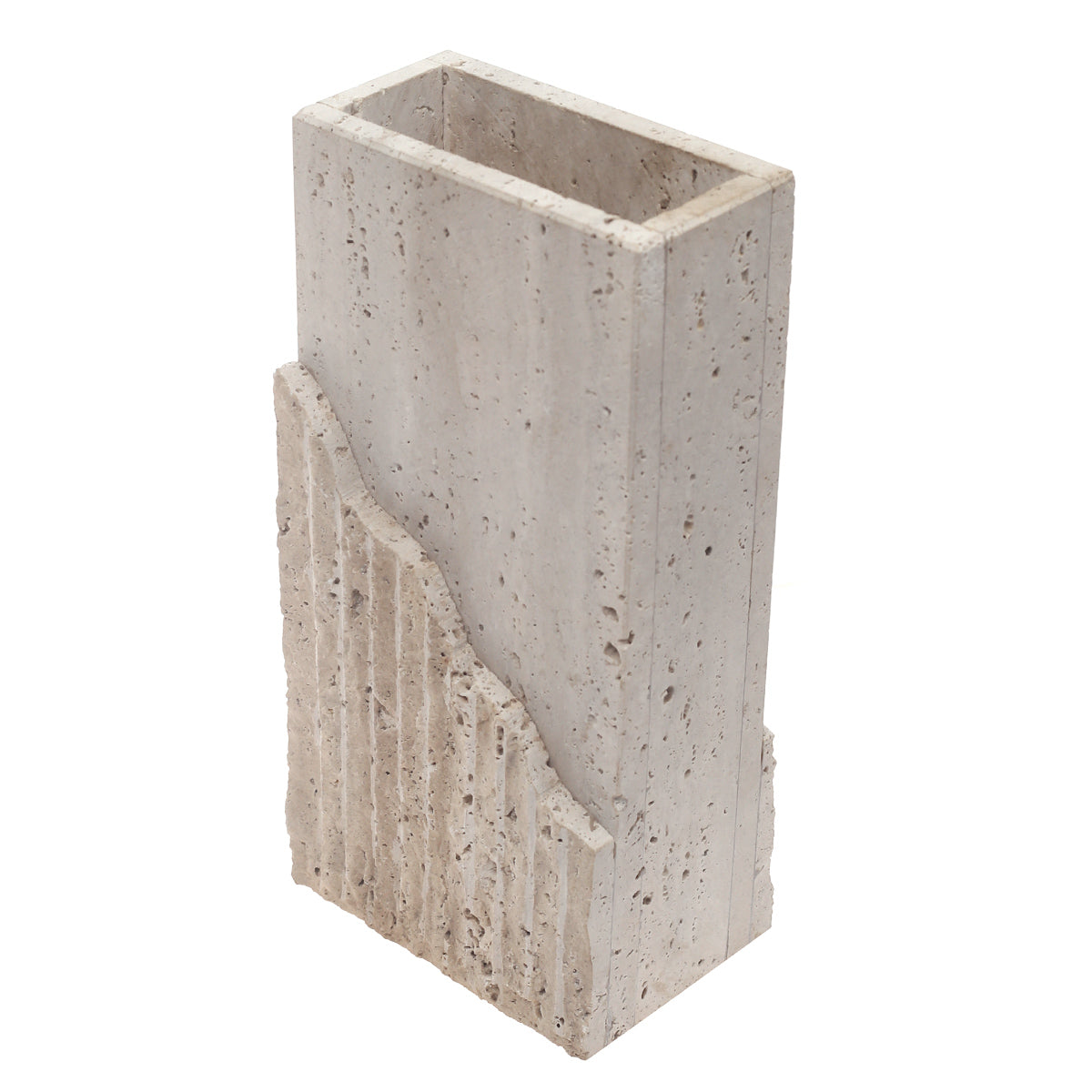 VASE SQUARE WITH ARCH 12X6X3.STONE.BEIGE..