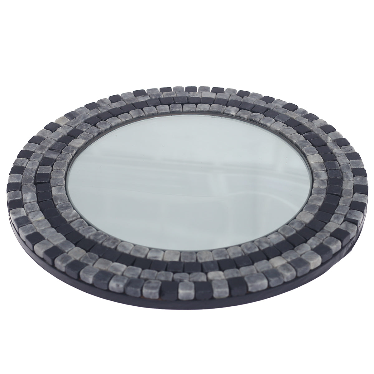 Round Mirror In Mosaic.Grey White.16x16.