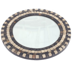 Round Mirror In Mosaic.Beige Black.16x16