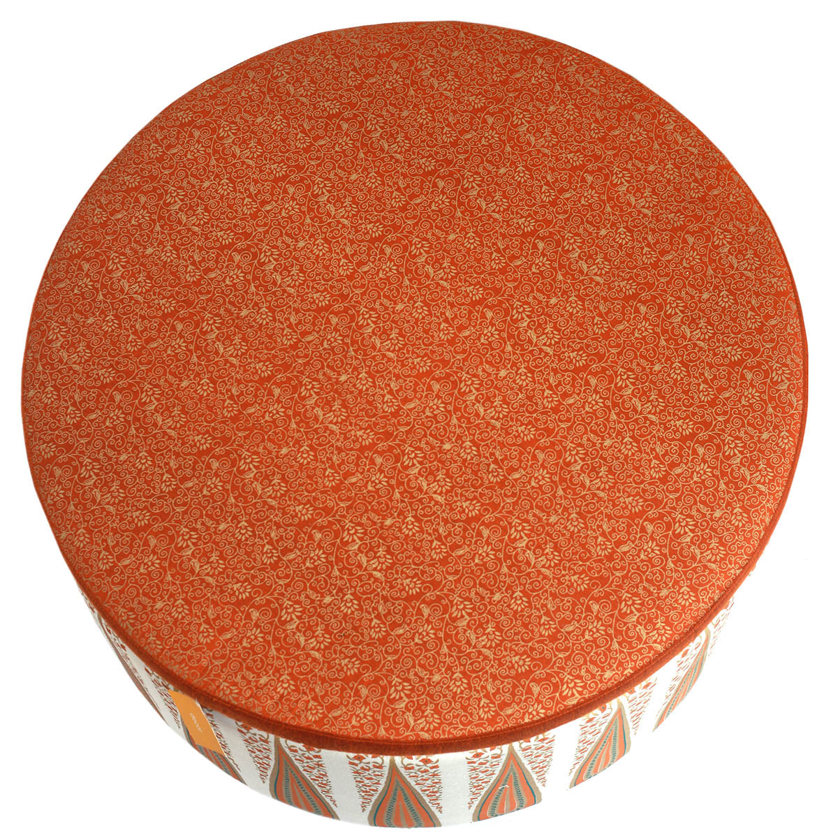 Gold Lines Damask Round Ottoman