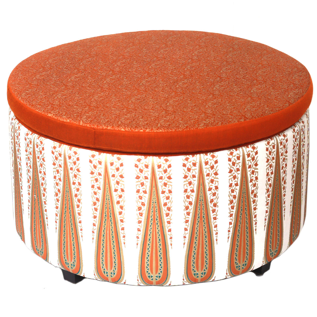 Gold Lines Damask Round Ottoman