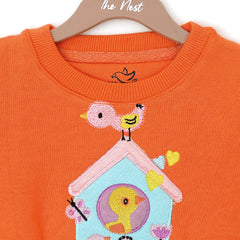 Chirpy Birdhouse Orange Sweater Pullover
