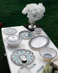 Ebony Symphony Dinner Set – Harmonious Elegance in Black, White & Teal (22 / 30 / 43 PCS)