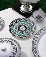 Ebony Symphony Dinner Set – Harmonious Elegance in Black, White & Teal (22 / 30 / 43 PCS)
