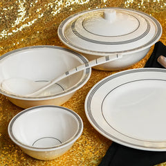 Chroma Stripes Dinner Set – Elegant White & Black Rim Design (22 / 30 / 43 PCS)