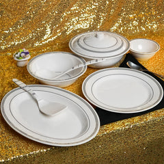 Chroma Stripes Dinner Set – Elegant White & Black Rim Design (22 / 30 / 43 PCS)