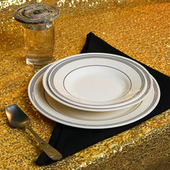 Chroma Stripes Dinner Set – Elegant White & Black Rim Design (22 / 30 / 43 PCS)