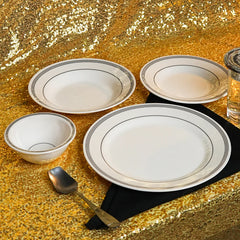Chroma Stripes Dinner Set – Elegant White & Black Rim Design (22 / 30 / 43 PCS)