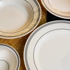 Chroma Stripes Dinner Set – Elegant White & Black Rim Design (22 / 30 / 43 PCS)