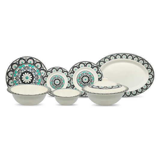 Ebony Symphony Dinner Set – Harmonious Elegance in Black, White & Teal (22 / 30 / 43 PCS) - Habitt