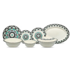 Ebony Symphony Dinner Set – Harmonious Elegance in Black, White & Teal (22 / 30 / 43 PCS)