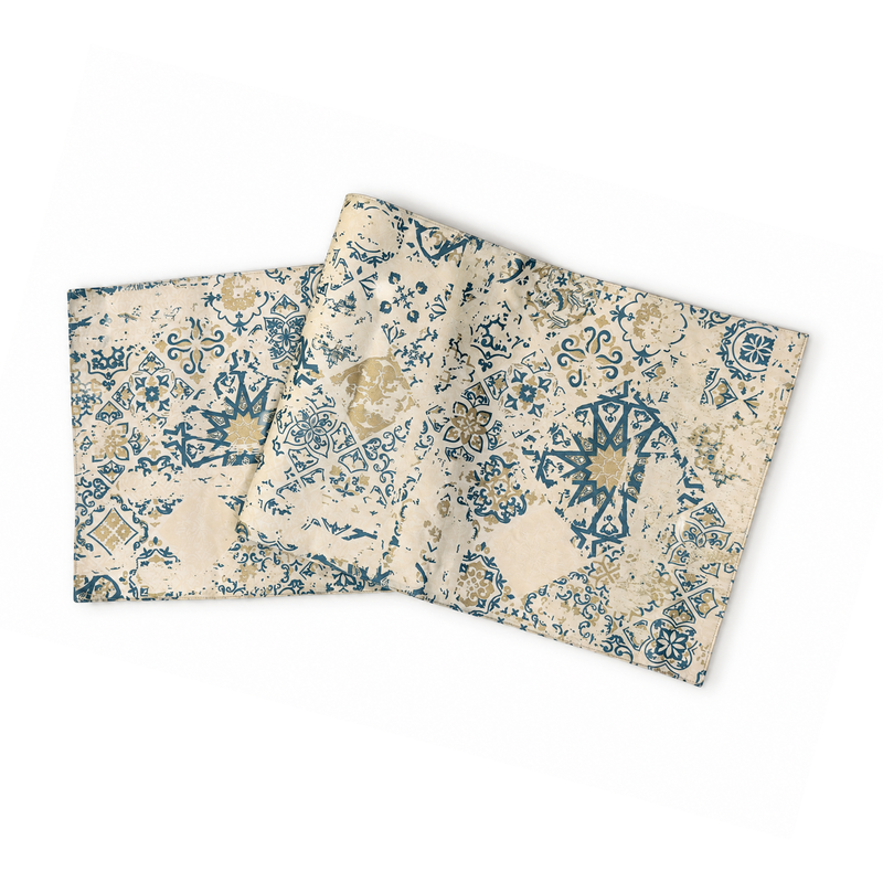 Tile Blue Screenprinted Table Runner – Midnight Marrakech 26