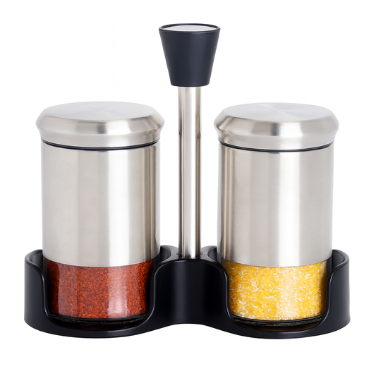 Elegant 2-Piece Salt & Pepper Dispenser Set with Stand