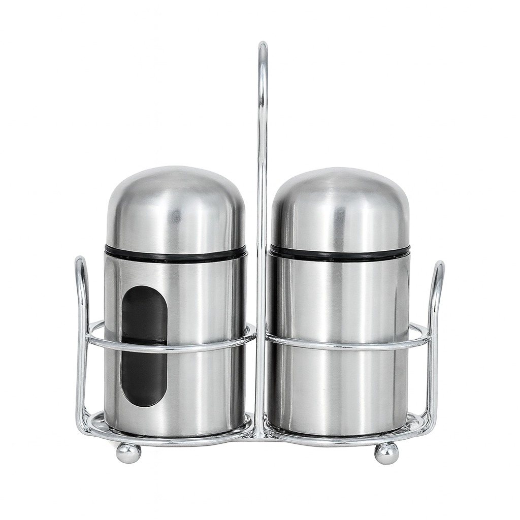 Elegant 2-Piece Salt & Pepper Set with Steel Stand – JLG 21