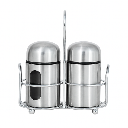 Elegant 2-Piece Salt & Pepper Set with Steel Stand – JLG 21