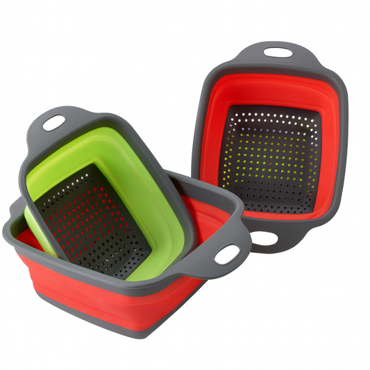 Collapsible Square Drain Basket – Folding Colander (24x18x7.5 cm & 29x22x8.6 cm)