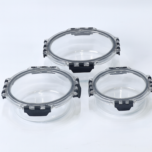 3-Piece Round Glass Storage Container Set – 420ml, 650ml & 950ml – KD-06