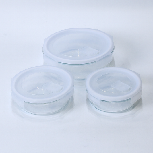 3-Piece Round Glass Food Storage Container Set – 420ml, 650ml & 950ml – KD-07