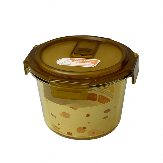 Glass Food Storage Container – 700ml Round with Amber Lid – CSB-08