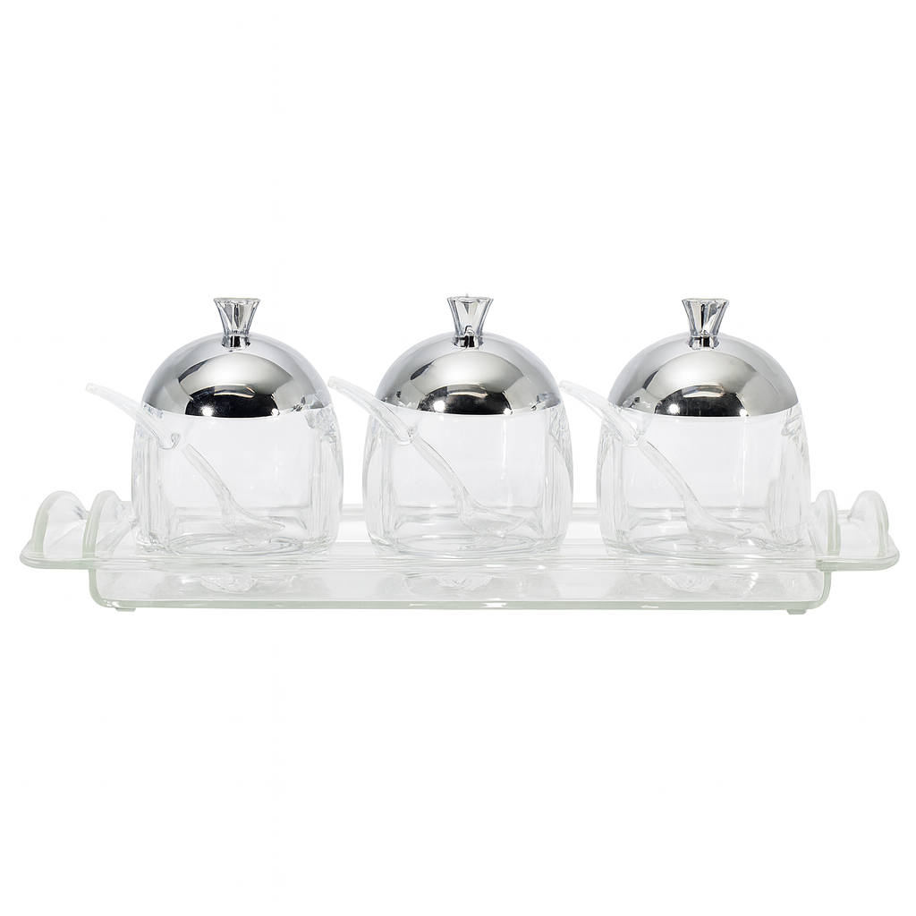 Elegant 3-Piece Jam Jar Set with Tray & Spoons – TAW-30-T