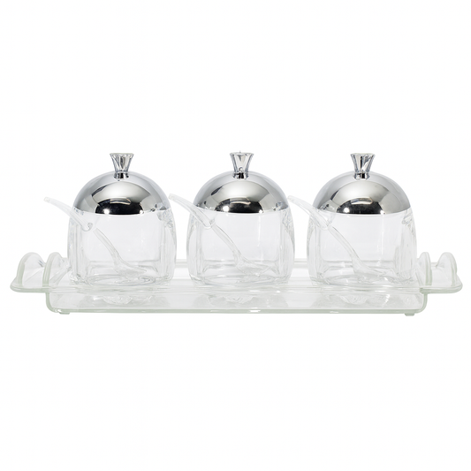 Elegant 3-Piece Jam Jar Set with Tray & Spoons – TAW-30-T