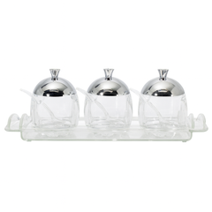 Elegant 3-Piece Jam Jar Set with Tray & Spoons – TAW-30-T