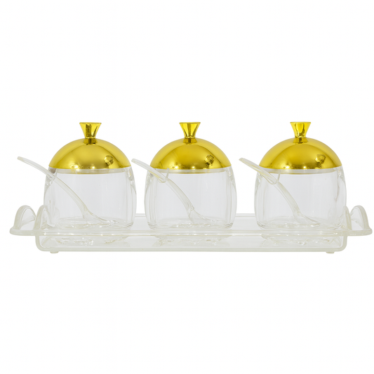 Elegant 3-Piece Jam Jar Set with Tray & Gold Lids – TAW-30-U