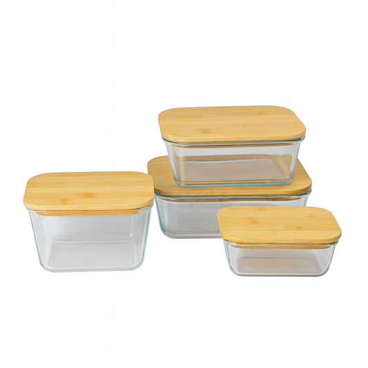 Rectangle Glass Storage Box – 370ml | 640ml | 1040ml | 1520ml (with Bamboo Lid)