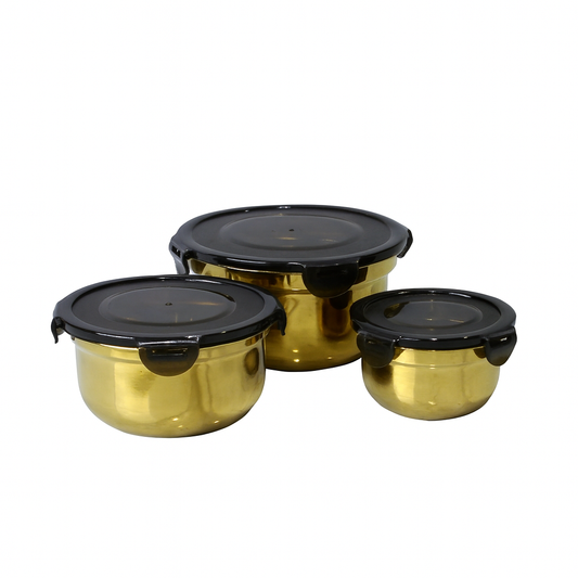3PCS Stainless Steel Storage Bowl Set – Gold Finish (10cm | 13cm | 15cm)