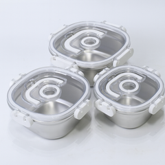3PCS Steel Storage Box Set – Airtight with Transparent Lid (700ml | 1000ml | 1400ml)