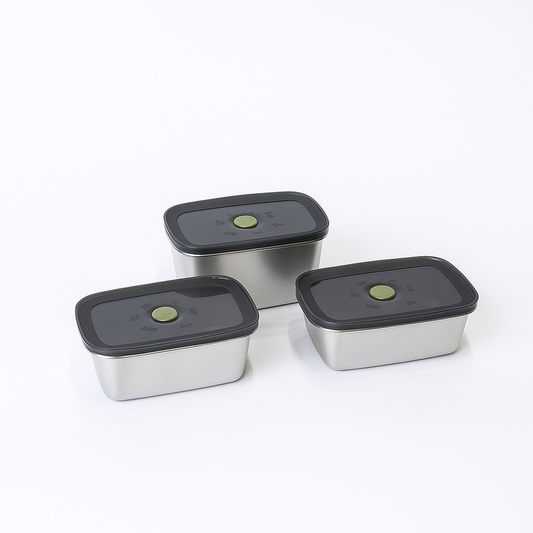 3PCS Steel Storage Box Set – Rectangular Vacuum Seal Containers – 1000ml to 1600ml