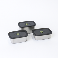 3PCS Steel Storage Box Set – Rectangular Vacuum Seal Containers – 1000ml to 1600ml