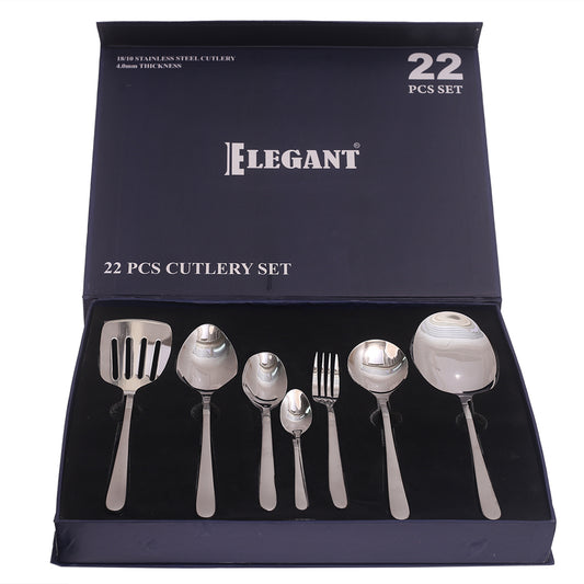 Elegant Silver 22-Piece Stainless Steel Cutlery Set – Premium Flatware with Gift Box