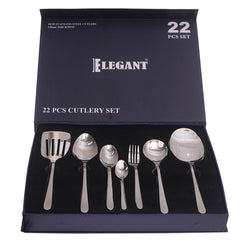 Elegant Silver 22-Piece Stainless Steel Cutlery Set – Premium Flatware with Gift Box