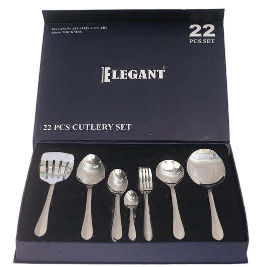 Elegant Silver 22-Piece Cutlery Set – Premium Stainless Steel Flatware with Gift Box (Tree Design)