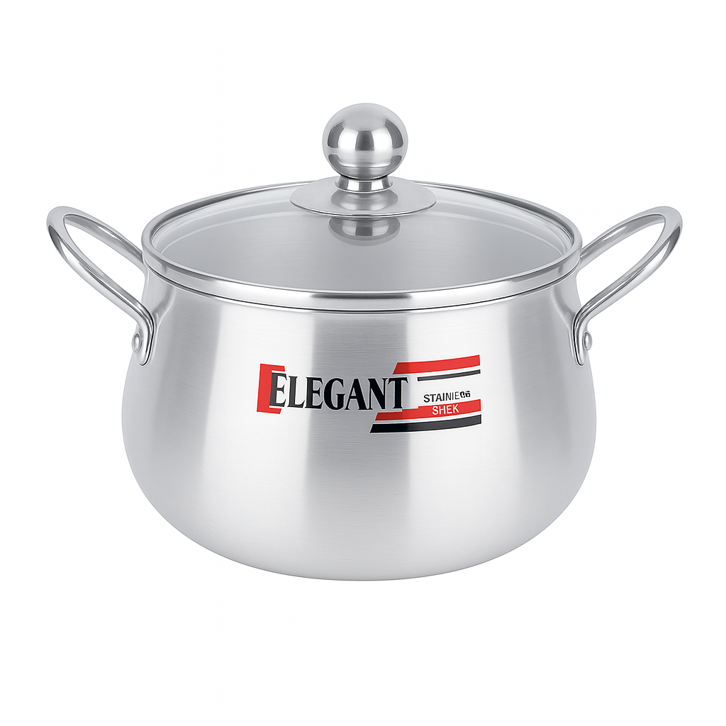 Elegant Belly Pot with Glass Lid – Multiple Sizes (16cm, 20cm, 24cm, 28cm & 32cm)