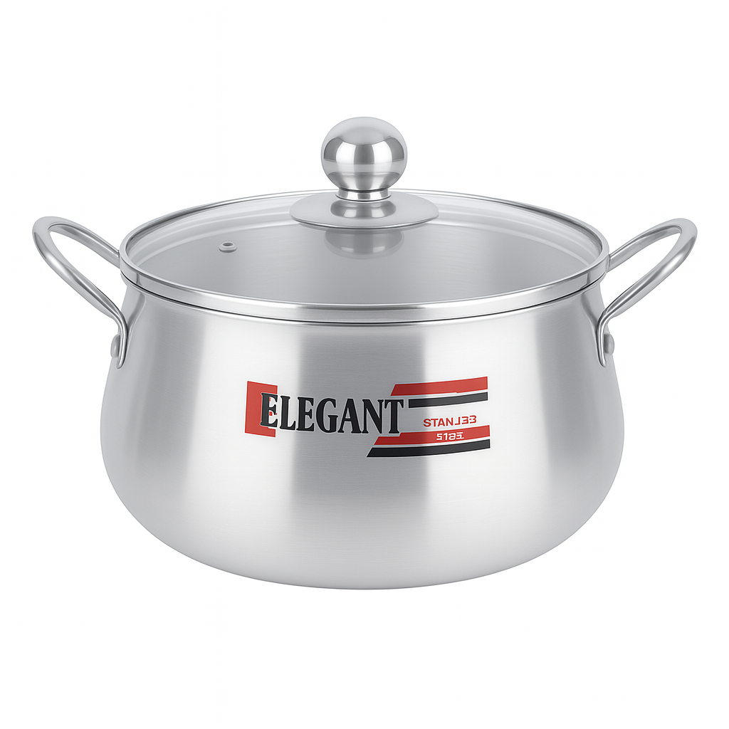 Elegant Belly Pot with Glass Lid – Multiple Sizes (16cm, 20cm, 24cm, 28cm & 32cm)