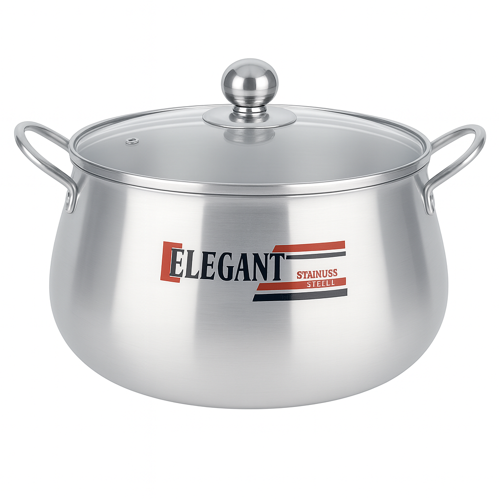 Elegant Belly Pot with Glass Lid – Multiple Sizes (16cm, 20cm, 24cm, 28cm & 32cm)