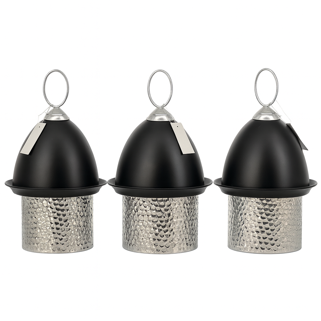 Iron Serving Tray with Dome Cover – Hammered Silver Base & Black Top