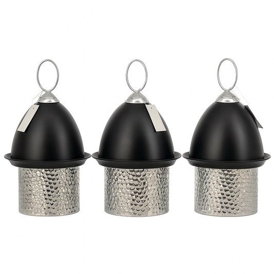 Iron Serving Tray with Dome Cover – Hammered Silver Base & Black Top