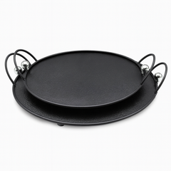 Round Iron Serving Tray – Black Textured Finish with Handles