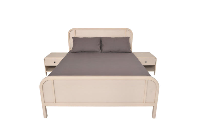 Harold Queen Bed – Solid Wood Frame with Upholstered Headboard - Habitt