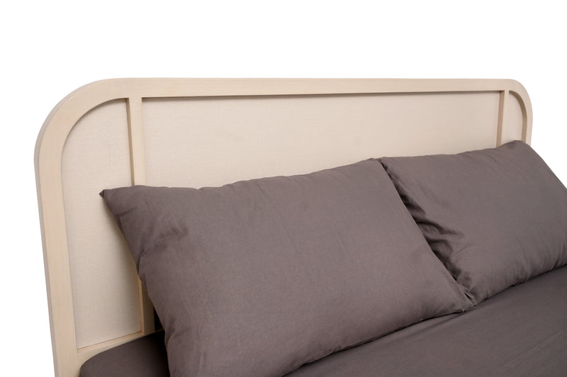 Harold Queen Bed – Solid Wood Frame with Upholstered Headboard - Habitt