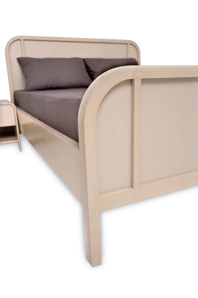 Harold Queen Bed – Solid Wood Frame with Upholstered Headboard - Habitt