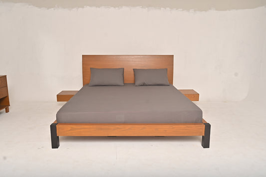 Harry King Size Bed – Solid Wood Frame with Upholstered Headboard
