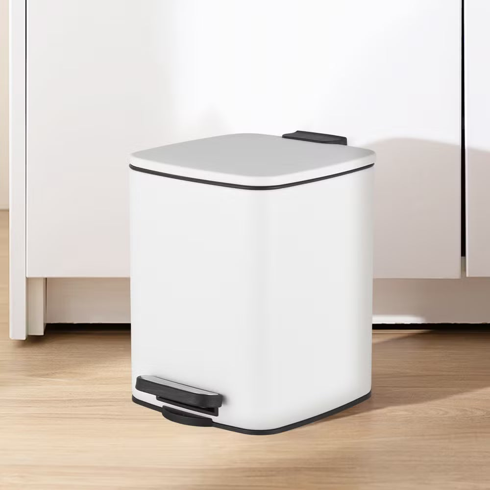 30L White Stainless Steel Trash Can – Large Pedal Bin with Soft-Close Lid - Habitt