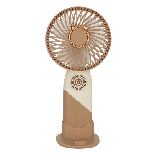 Portable Mini Fan – Rechargeable Handheld Fan with Stand (Brown)