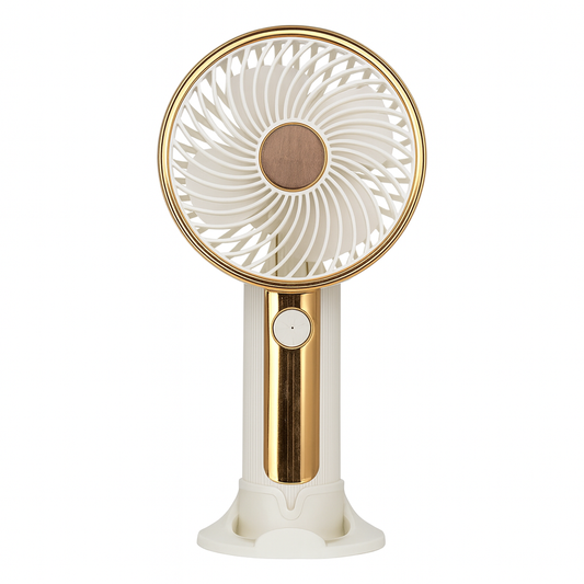 Portable Mini Fan – Rechargeable Handheld Fan with Stand (Golden)