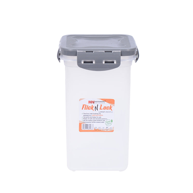 1pc Flick & Lock Large – 1800 ml Airtight Food Storage Jar (White, Pink, Beige, Grey Lid Options) - Habitt